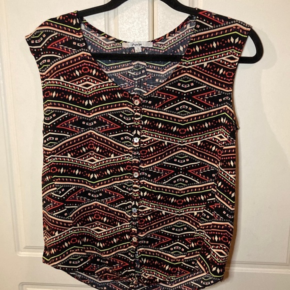 ❤️🔥5/20$ PAPAYA💫 Women’s Brown/Red Detailed Print Sleeve-less Button-Up Top - Picture 1 of 7